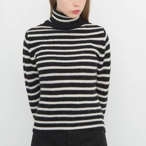 IRO Seely Striped Turtleneck sweater alpaca wool XS xsmall fuzzy black and white